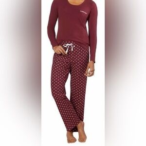 Calvin Klein Women's Fleece Pajama 2 Piece Set Burgundy Size Medium